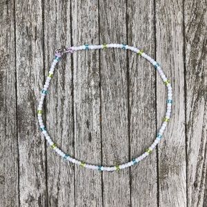 Blue green and white beaded necklace!